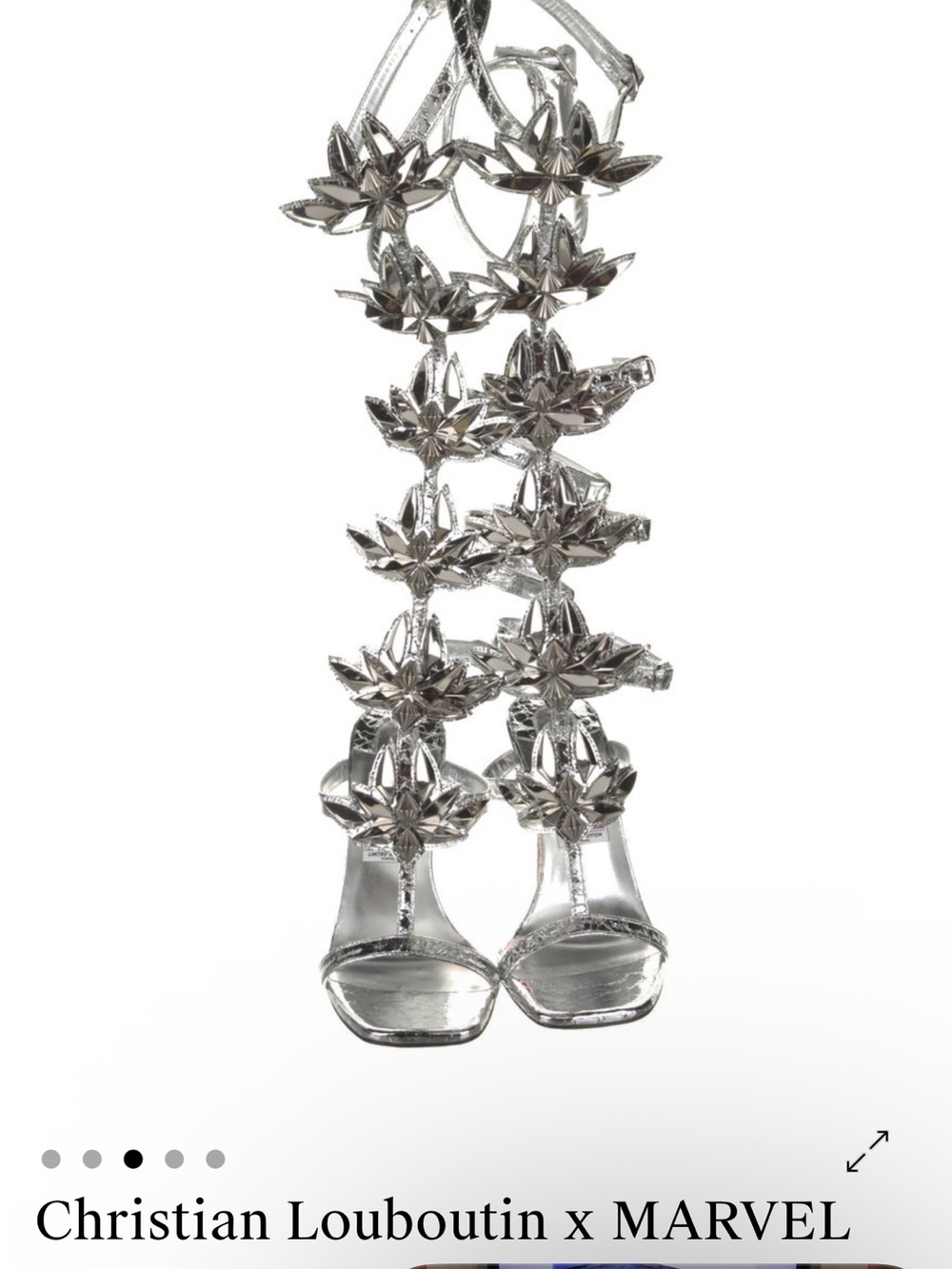 Christian Louboutin Silver Metallic Floral Gladiator Heels